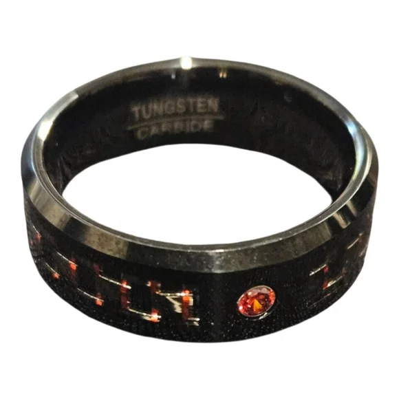 Black & Red Tungsten Carbide Ring, One Size 11 - Picture 3 of 7